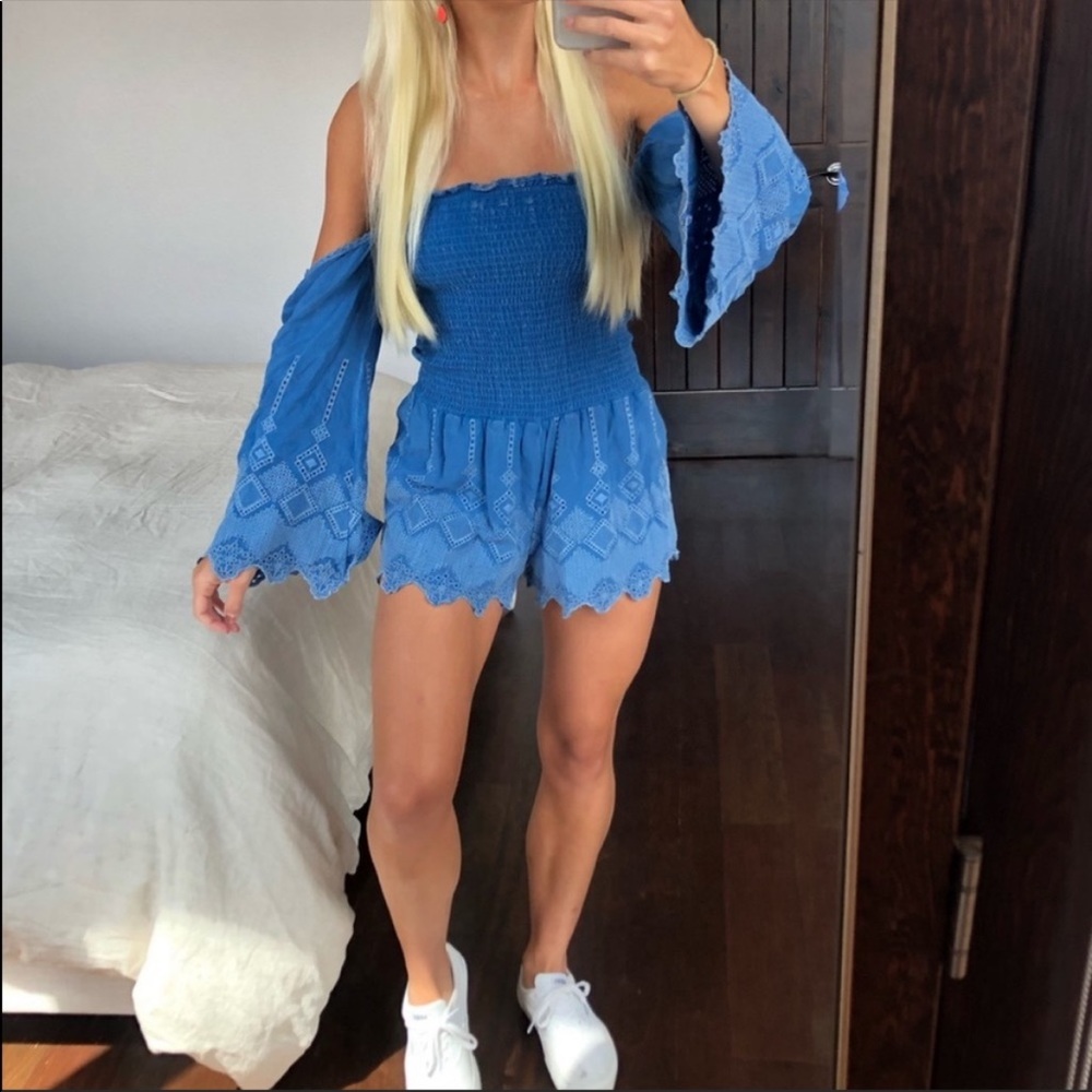Detailed blue romper jumpsuit